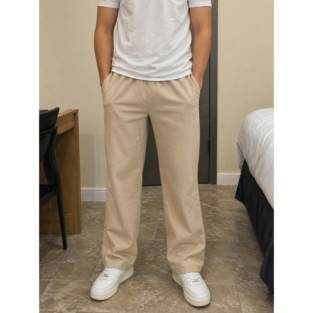 Boys Khaki Chino Pants Tan Flat Front Elastic Waist Size M 5, Cat and jack